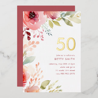 En Aluminium Rose rose floral 50e anniversaire Invitation