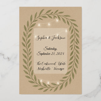 En Aluminium Rustic Olive Green Wedding Invitation with String