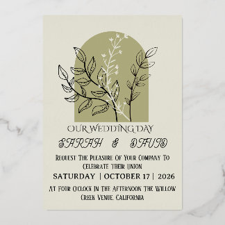 En Aluminium Sage Green Arch Botanical Wedding Invitation  