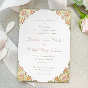 En Aluminium Sage Green Art Déco Tea Rose Foil Invitation