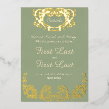 Sage Green Rustic Royal Mariage Foil Invitation