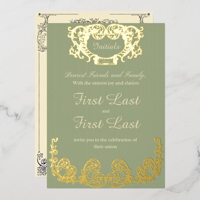 En Aluminium Sage Green Rustic Royal Mariage Foil Invitation (Recto/Verso)