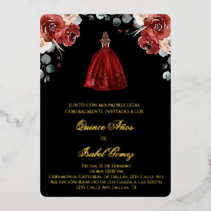 En Aluminium Silhouette rouge quinceañera invitation foil invit
