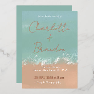 En Aluminium Simple été Plage de bord de mer Mariage Invitation