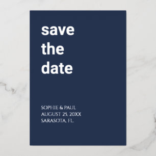 En Aluminium Simple Navy Blue Save the Date Foil Invitation
