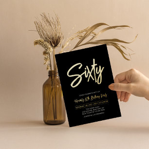 En Aluminium Soixante   Black Chic Script Invitation 60 ans