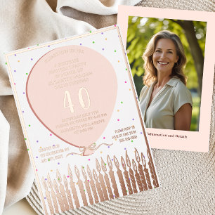 En Aluminium Surprise Anniversaire Foil Invitation 40th Pink