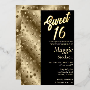 En Aluminium Texturé Gold Border Sweet 16 Invitation