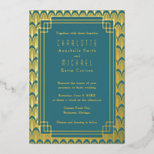 En Aluminium Turquoise Art Déco or Vintage Foil Invitation