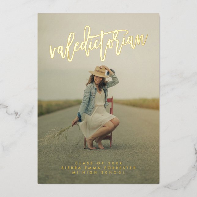 En Aluminium Valedictorian Graduian Foil Invitation (Recto)