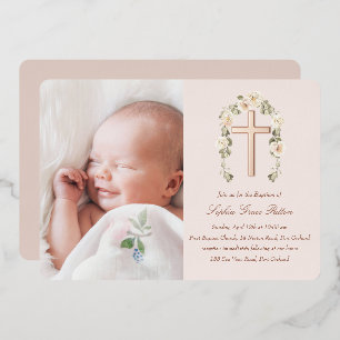 En Aluminium Véritable Foil Cross Baptême Invitation Foil Invit