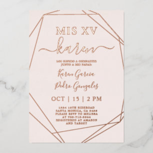 En Aluminium Véritable Rose Gold Foil Quinceañera Invitation