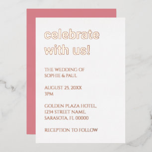 En Aluminium White Blush rose Mariage Rose Gold Foil Invitation