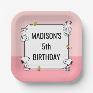 En Carton Assiettes Anniversaire Rose Snoopy & Woodstock Pea