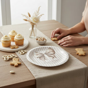 En Carton Assiettes de Baby Shower Ruban Classique Beige