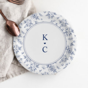 En Carton Assiettes de dessert de mariage bleu marine floral