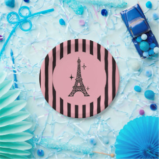 En Carton Assiettes de fête de la Tour Eiffel de Paris rose