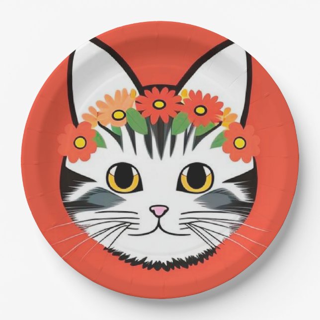 En Carton 🐱 Assiettes de fête graphiques de chat joueur 🐱 (Devant)