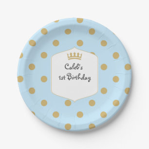 En Carton Assiettes de fête Prince Couronne Royale à pois bl