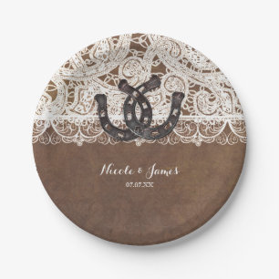 En Carton Assiettes de mariage champêtre avec fers à cheval