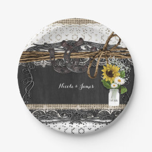 En Carton Assiettes de mariage champêtre Fleurs et fers à ch
