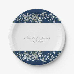 En Carton Assiettes de mariage florales à soufflé de bébé bl