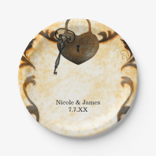 En Carton Assiettes de mariage vintage antiques Heart Lock &