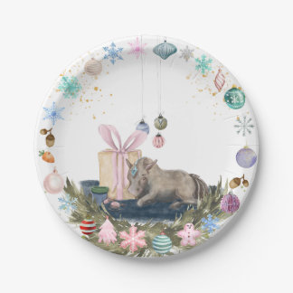 En Carton Assiettes de Noël avec portrait de cheval