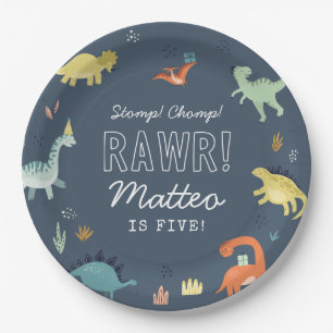 En Carton Assiettes personnalisées d'anniversaire de dinosau