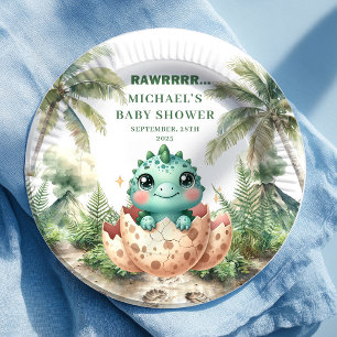 En Carton Assiettes pour Baby Shower Bébé Dino Bleu Mignon q
