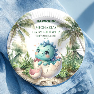 En Carton Assiettes pour Baby Shower Charming Dino à venir b