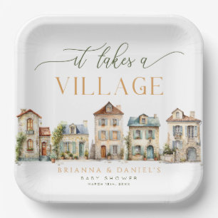 En Carton Assiettes pour Baby Shower "Il Faut un Village"
