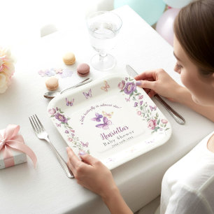 En Carton Assiettes pour Baby Shower Papillon Violet
