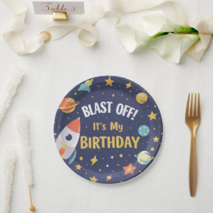 En Carton Assiettes pour fête d'anniversaire Space Rocket Ki