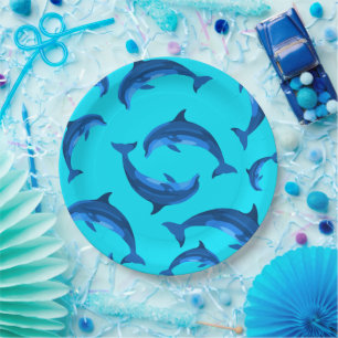 En Carton Assiettes pour fête tropicale d'été avec dauphins