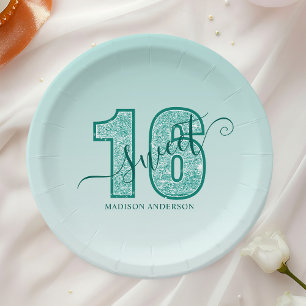 En Carton Assiettes pour Sweet 16 avec écriture pailletée Aq