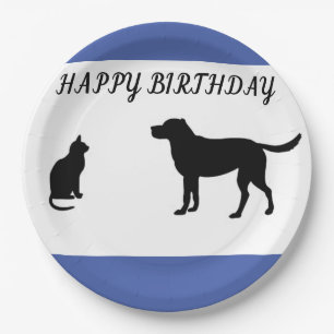 En Carton Joyeux anniversaire chat et assiettes de fête de c