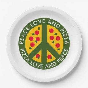 En Carton Peace love et pizza drôle jetable assiettes de fêt