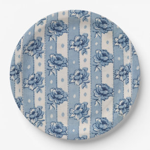 En Carton Vieux Monde Classic Blue Ivory Floral Assiettes