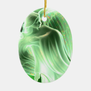En Céramique Angel Vert Avec Dit - Ornement Ovale