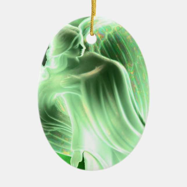 En Céramique Angel Vert Avec Dit - Ornement Ovale (Devant)