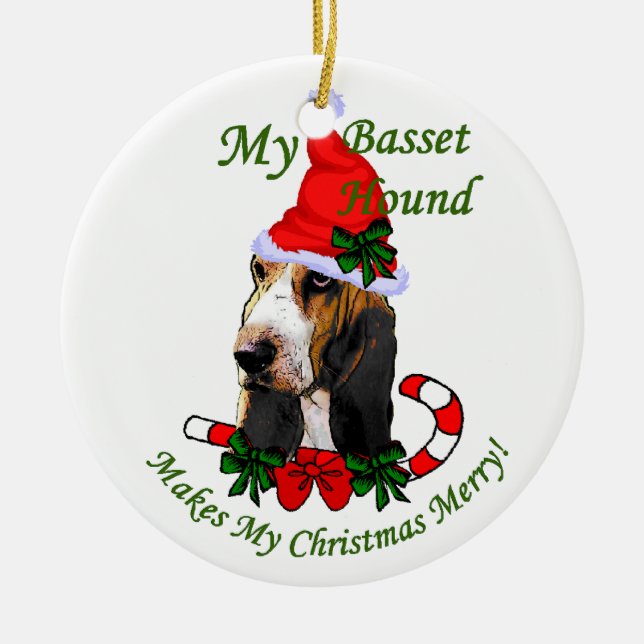 En Céramique Basset Hound Cadeaux de Noël Ornement (Devant)
