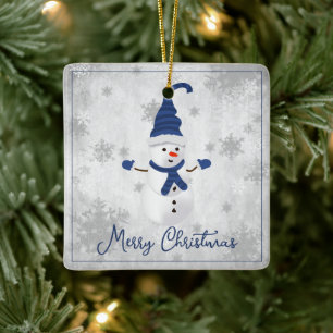 En Céramique Blue Cute Snowman Ornement de vacances