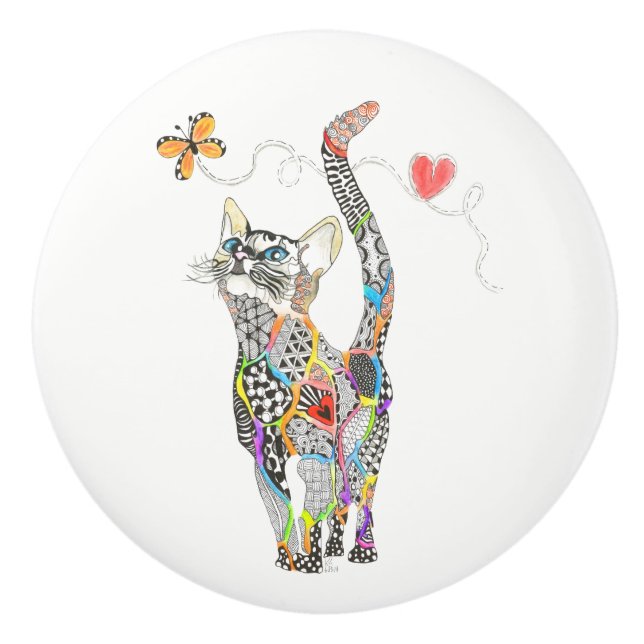 En Céramique Bouton de porte de chat mignon et coloré (Devant)