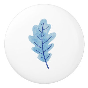 En Céramique Bouton de Porte Feuille Bleue