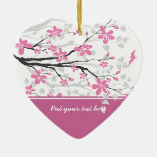 En Céramique Branche de Magnolia et fleurs roses ornement perso