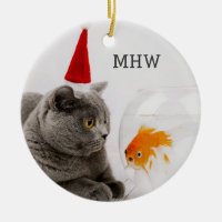 Chat et Poisson amusant ornement monogramme person