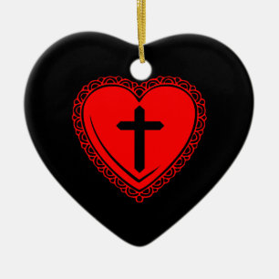 En Céramique Cœur gothique + Ornement de croix (Noir + Rouge)