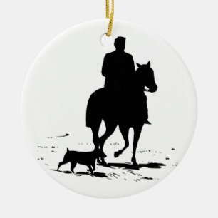 En Céramique Cowboy sur son cheval avec son ornement de chien