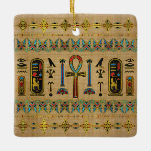 En Céramique Croix égyptienne - ornement d'Ankh sur le papyrus